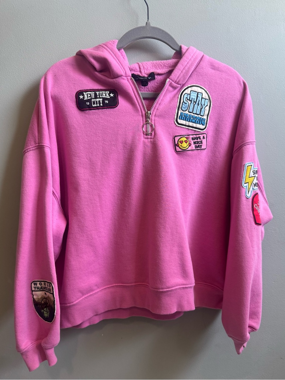 Vinyl Icons Pink Patch Quarter Zip Hoodie Large